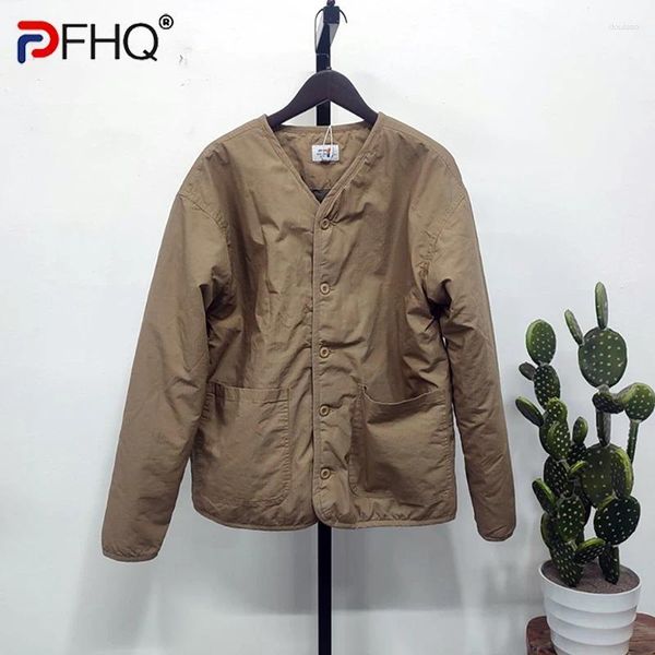 Chaquetas para hombres PFHQ 2023 otoño moda japonesa vintage chaqueta sin cuello moda para hombre simple abrigo de algodón fino ropa de alta calidad 21Q1971