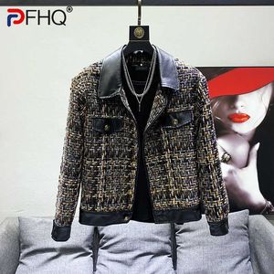 Men's Jackets PFHQ 2023 nouvelles vestes en cuir Patchwork pour hommes à manches longues col rabattu contraste couleur manteau hommes mode d'été 21F3421 J230821