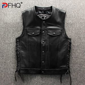 Herenjacks PFHQ 2023 Trendy heren hoogwaardige lederen motorfietsen Jassen mode nieuwe mouwloos vest slanke fit waast vier seizoenen jas J230821