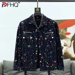 Chaquetas para hombres PFHQ Otoño Moda para hombres Mantianxing Impresión Chaquetas de mezclilla Personalidad Creatividad Arte Luz Bolsillos de lujo Abrigo 21Z1148 231121