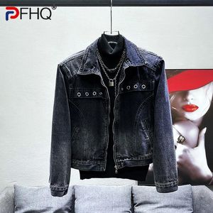 Vestes pour hommes PFHQ Épaulière Denim Lavé Lâche Personnalisé Beau Fermetures À Glissière Résistant À L'usure Chic Automne Cercle En Métal Manteau 21Z3214