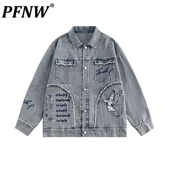 Vestes pour hommes PFNW American High Street Brodé Bord brut Lavage Denim Veste Printemps Automne Streetwear Hip Hop Lâche Manteaux 12G2339 230815