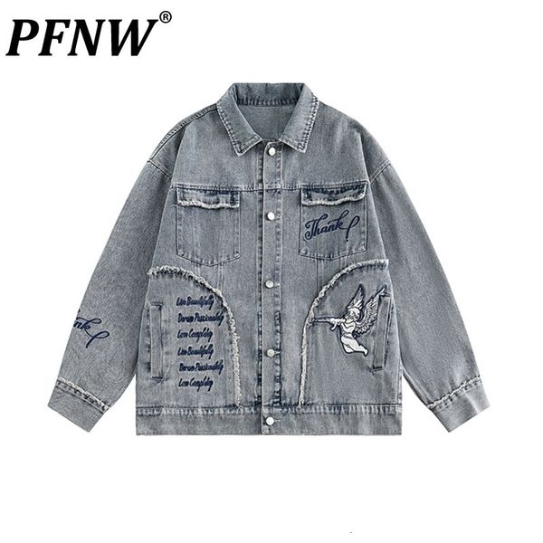 Vestes pour hommes PFNW American High Street Brodé Raw Edge Lavage Denim Veste Printemps Automne Streetwear Hip Hop Lâche Manteaux 12G2339 230825