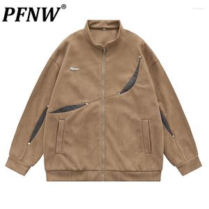 Vestes pour hommes PFNW Automne American Retro Suede Jacket Handsome High Street Color Contrast Y2k Niche Stand Collar Unisex Coat 28A3655