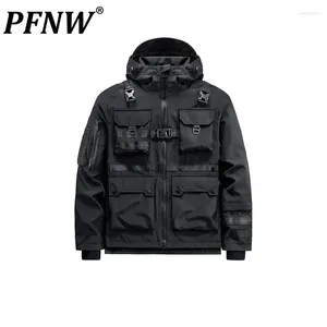 Vestes pour hommes Pfnw Multi Pocket Jacket Tide Punk Punk Mid Longled Darkwear Coat Spring Automne Fashion Tactical Techwear 12Z5258