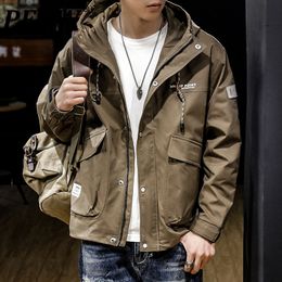 Men S Jackets PFNW Spring Herfst Hooded Safari Style Streetwear Letter Print Leisure Trendy Solid Color Coats 28A0628 230313