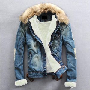 Vestes pour hommes grande taille 2023 hiver chaud Denim veste hommes vêtements jean manteau vêtements d'extérieur décontractés avec col en fourrure laine épais vêtements hommes