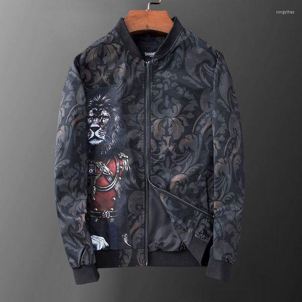 Chaquetas para hombres talla grande 5xl estampado de león 2023 primavera vintage streetwear club outfit hombres abrigo chaqueta bomber