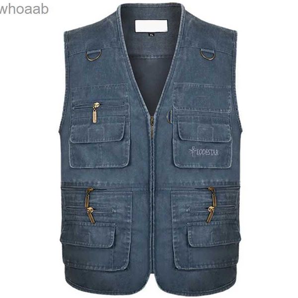 Men's Jackets Grande taille 6XL 7XL décontracté été coton Denim gilet hommes sans manches veste Multi poche photographie gilet chaleco hombre YQ231207