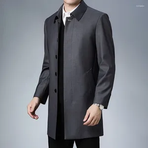 Vestes pour hommes Plus Taille 6XL 7XL Longueur moyenne Gris Manteaux de luxe Printemps Automne Couleur Solide Couvert Business Classics Homme Trench