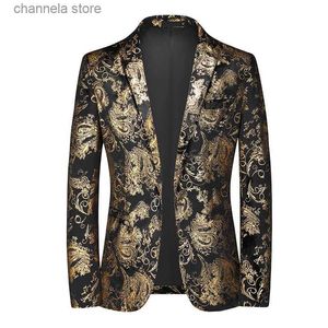 Vestes pour hommes Plus Taille 6XL-M Printemps Luxe Hommes Rétro Or Imprimer Blazers 2022 Nouveau Slim Mariage Discothèque Robe De Soirée Hommes Vêtements Costume Veste T240227