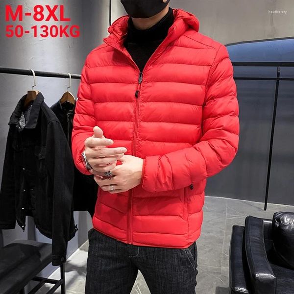 Vestes pour hommes Plus Taille 8XL 7XL Léger Rembourré Chaud À Capuche Zip-Up Parka Noir Rouge Jaune Bleu 2023 Manteau Mâle Vêtements D'extérieur