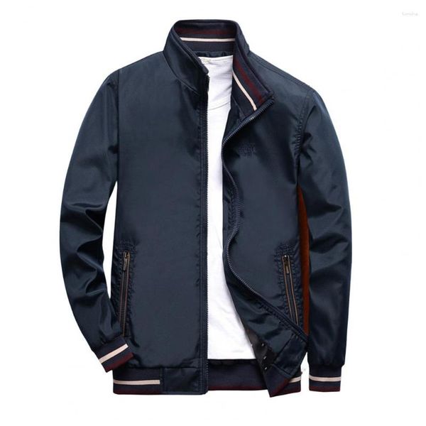 Vestes pour hommes Plus Taille Hommes Veste Solide Couleur Broderie Automne Pardessus Côtelé Poignet Fine Couture Manteau D'extérieur