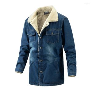 Vestes pour hommes Plus Velvet Long Style Denim Jacket Hommes Casual Single Breasted Warm Cotton Jeans Winter Fashion Mens