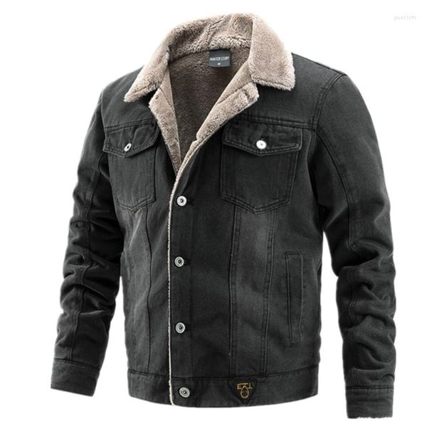 Chaquetas para hombre, además de chaqueta vaquera gruesa de terciopelo, pantalones vaqueros de algodón con solapa informal para hombre, cuello de piel, abrigos y abrigos cálidos de invierno para hombre