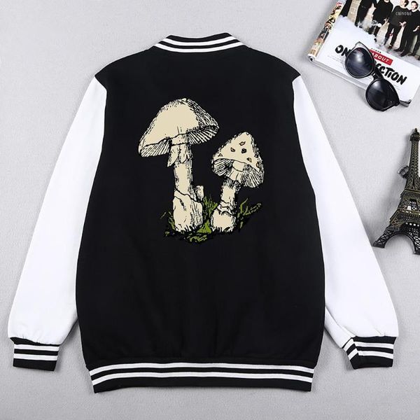 Vestes pour hommes champignons porcini sur herbe verte imprime hommes veste de baseball col rond mode polaire sweats doux confortable vêtements homme