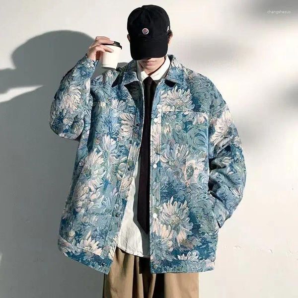 Vestes pour hommes Imprimer Floral Hommes Printemps Automne Bomber Veste Coupe-Vent Streetwear À Manches Longues Vêtements D'extérieur Manteau À Boutonnage Vêtements