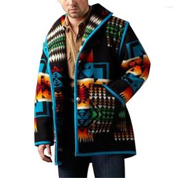 Vestes pour hommes imprimé mode revers veste en laine hommes automne hiver simple boutonnage décontracté lâche chaud Harajuku rétro manteau