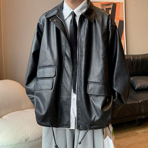 Vestes pour hommes privathinker veste en cuir lâche mode faux luxe unisexe vêtements automnes masculins décontractés de style coréen glissière de sort 230213