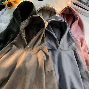 Herenjassen Privathinker Vintage Suede Heren Losse Hoodies Gothic Lederen Gevoelens Sweatshirts Casual Herfst Mannelijke Oversized TruienL240115