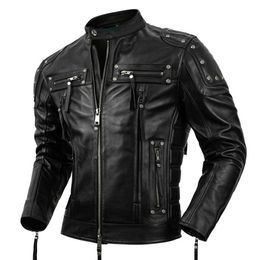 Herenjacks beschermen motorfiets kleding koehide lederen heren motorfiets riding kleding kalfsleer leerjack fietser jas mannen 230225