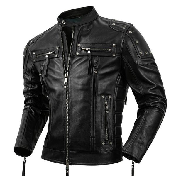 Vestes pour hommes Vêtements de moto de protection Cuir de vachette Vêtements d'équitation de moto pour hommes Veste en cuir de vachette Manteau de motard Hommes 230225