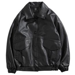 Vestes pour hommes Veste en cuir PU hommes noir veste en simili cuir souple moto Biker mode manteaux en cuir mâle Bomber veste poches vêtements 220919