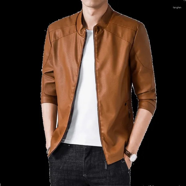 Vestes pour hommes PU veste en cuir hommes hiver décontracté Stand homme moto Vintage hommes manteau Chaqueta Hombre marron vêtements