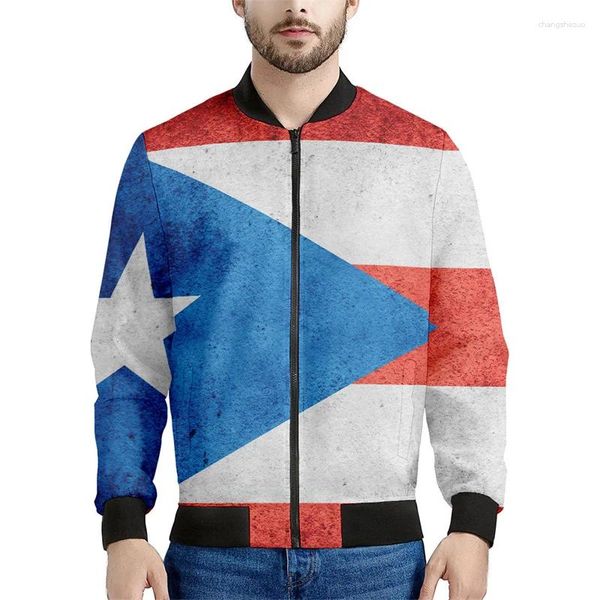 Chaquetas para hombres puertio rico bandera gráfica chaqueta para hombres ropa 3D estampado estampado fresco bombardero cremallero calla de moda