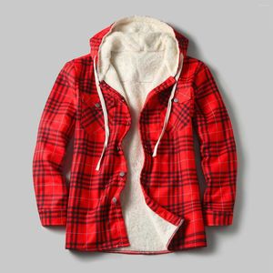 Vestes pour hommes Puffy Snow Hommes Homme Hiver Lâche H Plaid Double Poche Veste À Capuche Long Manteau De Pluie Magique Chasse