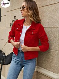 Herenjacks Pulalabo 2024 Dames Solid Color Denim Jacket Casual Long Sleeve Button Down Chest Pocket Jean Autumn Streetwear