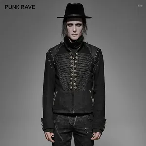 Vestes pour hommes PUNK RAVE Steampunk Militaire Uniforme Hommes Manteau Court Noir Robuste Denim Tissu Manches Amovibles Veste Rétro Vêtements