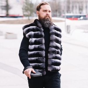 Vestes pour hommes Real Vest Vest de fourrure Men Rex Winter Chinchilla colored Outwear High Quality Plus taille