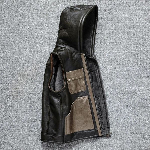 Vestes pour hommes en cuir véritable fourrure d'agneau intégré gilet chaud gilet sans manches veste d'hiver de haute qualité