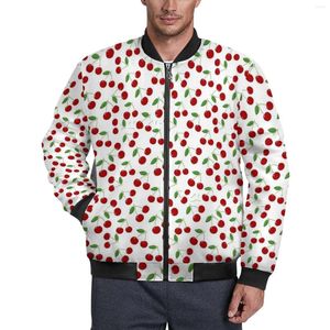 Giacche da uomo Ciliegie rosse Stampa Casual Frutti carini Giacca a vento con cappuccio Cappotti grafici da uomo Giacca classica invernale Kawaii Plus Size 5XL