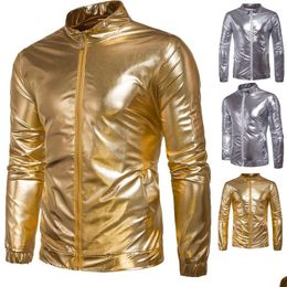 Herenjassen rode metallic glitter bommenwerper mannen vrouwen ritssluiting voorkant glanzende honkbaljack jas podium dans prom Halloween kostuum 2xl d dhedf