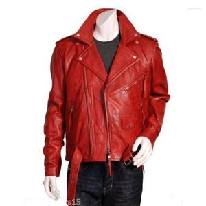 Vestes pour hommes Veste en cuir véritable rouge Élégant Slim Fit Biker Tendances de la mode européenne et américaine