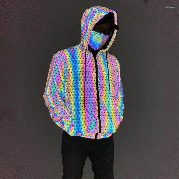 Chaquetas para hombres chaqueta reflectante geométrica moda colorida masculina hip hop abrigo de hip hop