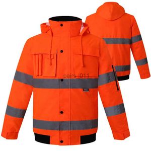 Vestes pour hommes Veste réfléchissante hommes hiver haute visibilité Orange veste imperméable en coton veste de sécurité pour hommes vêtements de travail veste haute visibilité YQ231025