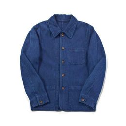 Men's Jackets Retro 60s French Blue Worker Chore Indigo Coat Jacket Outwear Size C124