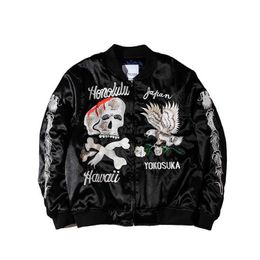 Chaquetas para hombres Retro Bla Bordado Jaet Outwear Hombres Vintage Skull Floral Mens Jaets y abrigos Ropa de calle japonesa Hip Hop Bomber Jaetsyolq