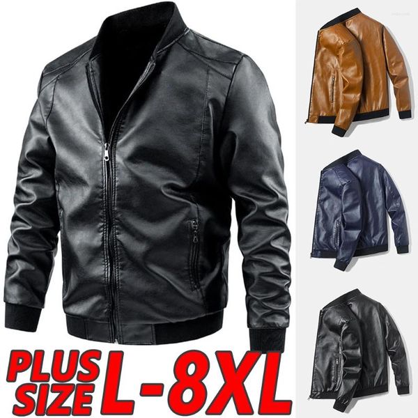 Vestes pour hommes rétro style britannique veste en cuir pilote moto PU mode noir loisirs col poche fermeture éclair L-8XL