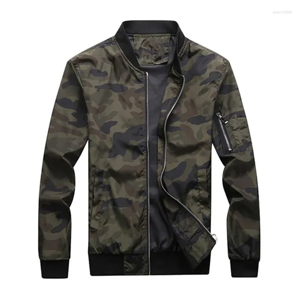 Vestes pour hommes Rétro Camouflage Mens Mince Manteau Coupe-Vent Côtelé Manches Veste À Glissière Slim Sports De Plein Air Outwear Automne Bomber Hommes Vêtements