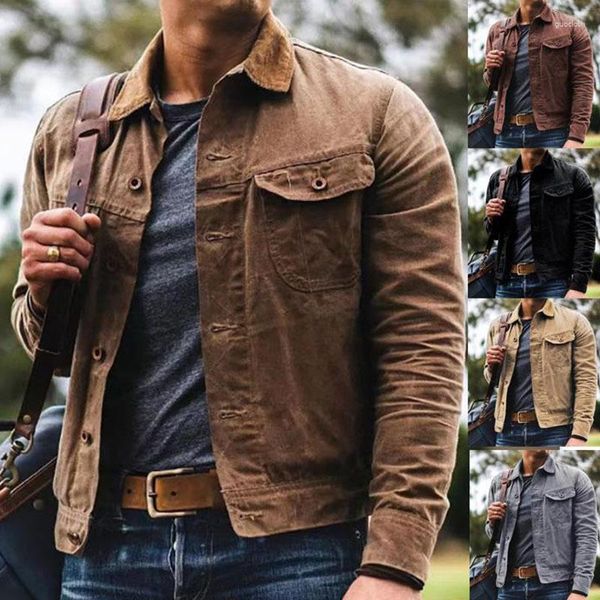 Chaquetas para hombres Retro Male Oil Chaqueta encerada Lona Algodón Caqui Uniforme militar Luz Trabajo casual Estilo Safari Abrigos Hombre Ropa para hombre