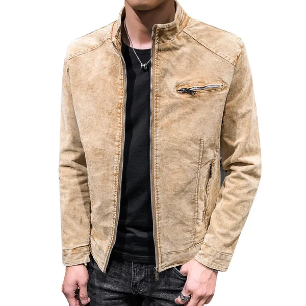 Vestes pour hommes Retro Zipper Denim Jacket Haute Qualité Pur Coton Slim Fit Casual Jean Manteau Pour MaleMen's