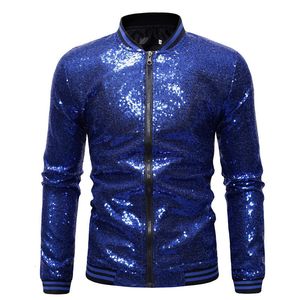 Vestes pour hommes Bleu Royal Sequin Discothèque Hommes Automne Streetwear Hommes Paillettes et Manteaux Baseball Bomber Mâle 221130