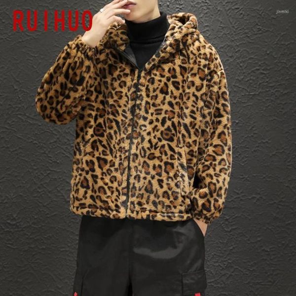 Chaquetas para hombres Ruihuo Leopardo con capucha Chaqueta de invierno Hombres 2022 Japonés Streetwear Casual para abrigo M-4XL