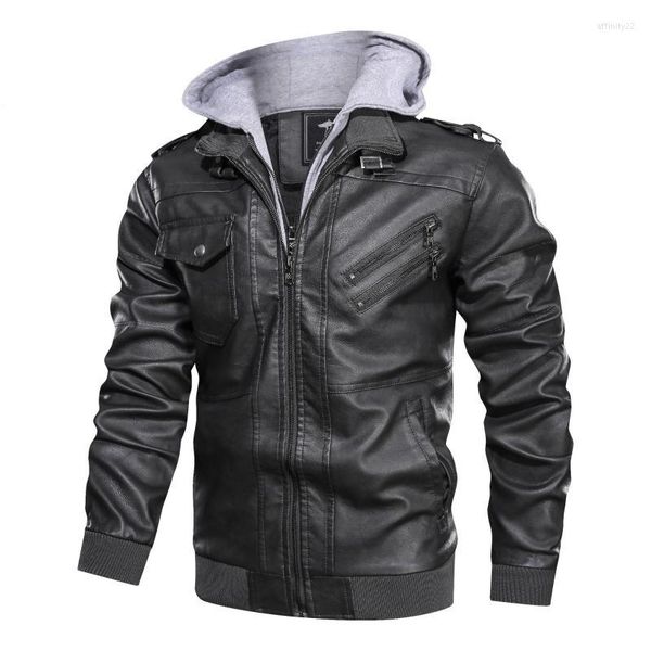 Vestes pour hommes S Casual Moto PU Biker Vintage Manteaux en cuir Multi-Pouch Bomber Jacket