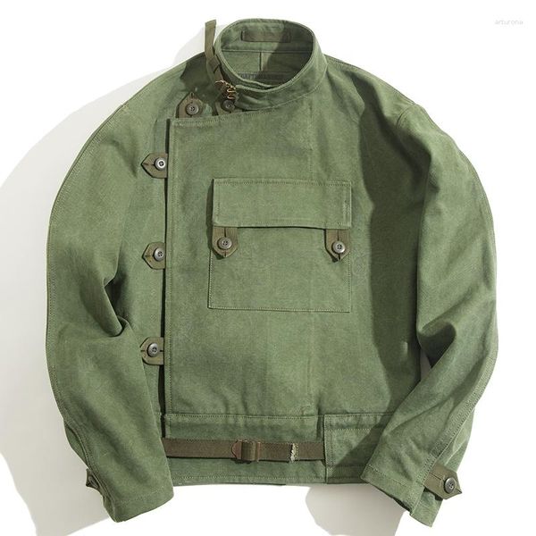 Chaquetas de hombre estilo Safari japonés Vintage sueco motocicleta chaqueta AMIKaji traje de caza ejército verde abrigo para hombres algodón otoño prendas de vestir exteriores