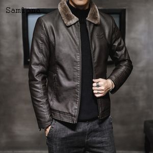 Vestes masculines Samlona Plus taille 4xl pour hommes en cuir PU avec Velvet Winter Jacket Biker Cox Coats Fashion Zipper Overcoats 230213